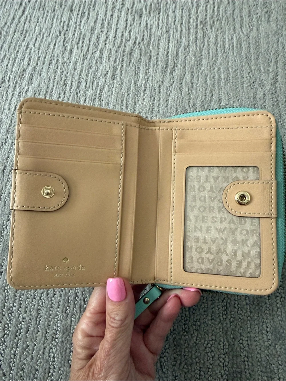 kate spade Mint Zip-Around Pebbled Leather Wallet with Gold Hardware